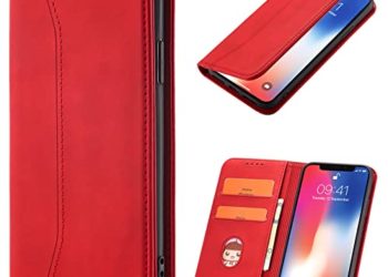 Okzone Cover Per Samsung Galaxy S6, Custodia Flip Pelle Portafoglio Magnetica Libro [slot Schede], Silicone Tpu Bumper Wallet Supporto Cover, Antiurto [kickstand] (rosso)