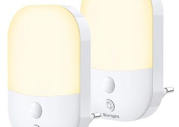 Luce Notturna Bambini, [2 Pezzi] Luce Notturna Led 5 Livelli Luminosità Con Sensore Crepuscolare, Luci Notturne Da Presa Per Camera Dei Bambini, Bagno, Corridoio, Cucina, Scale, Abs, Bianca Calda